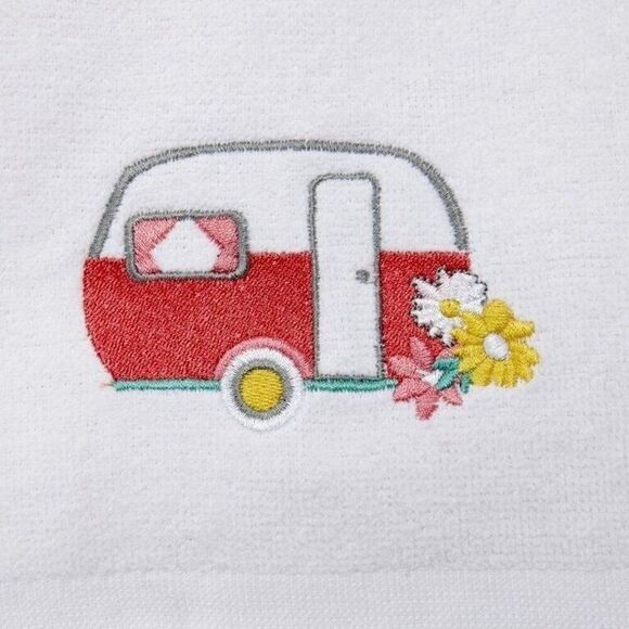 Vintage Floral Camper Embroidered Hand Towels Spring Summer Set of 2 Cotton NEW - Picture 2 of 4